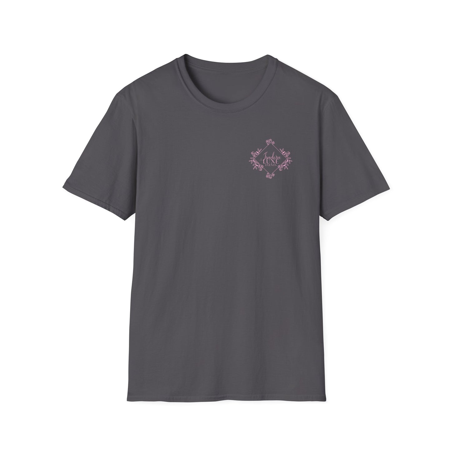 Isadora Luxe Events Unisex T-Shirt - White Shirt - Pink Logo