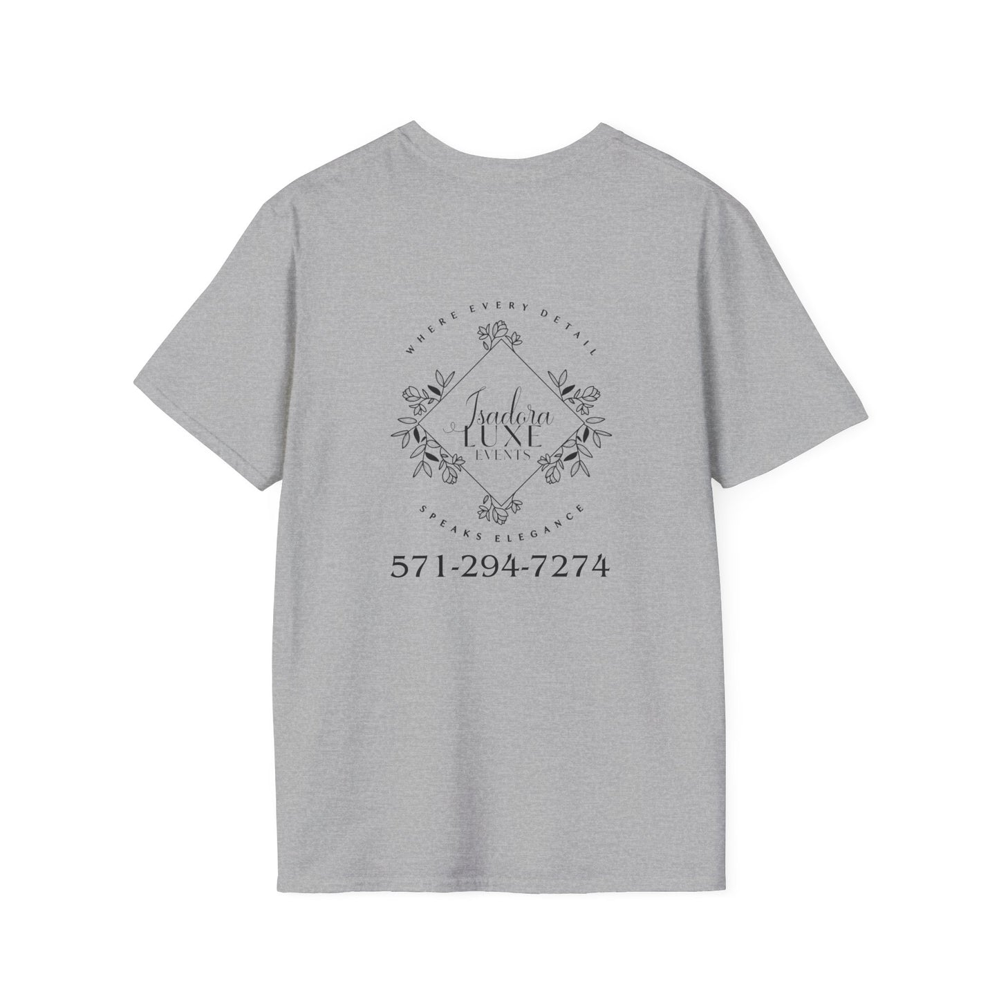 Isadora Luxe Events Unisex T-Shirt - White Shirt - Pink Logo