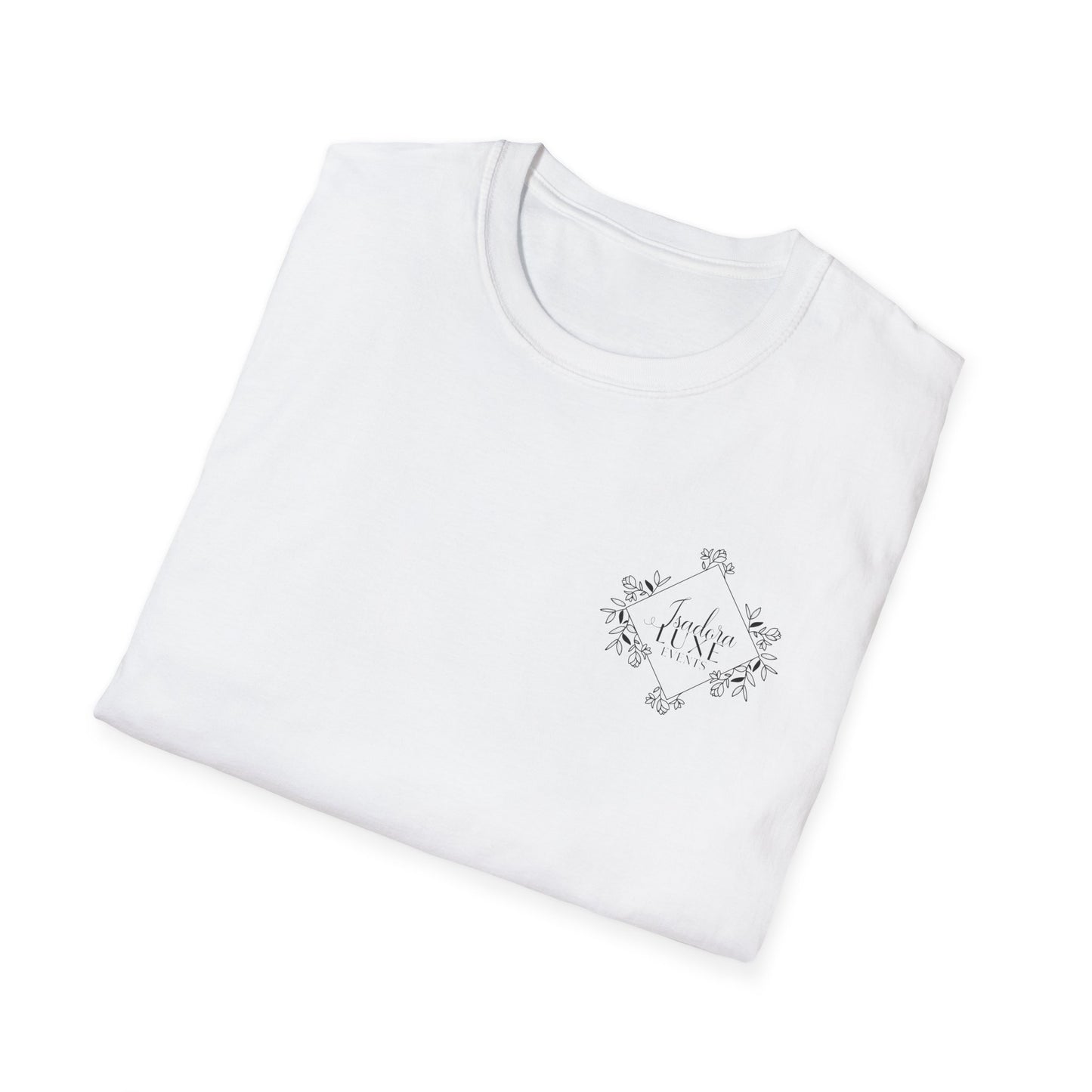Isadora Luxe Events Unisex T-Shirt - White Shirt, Black Logo