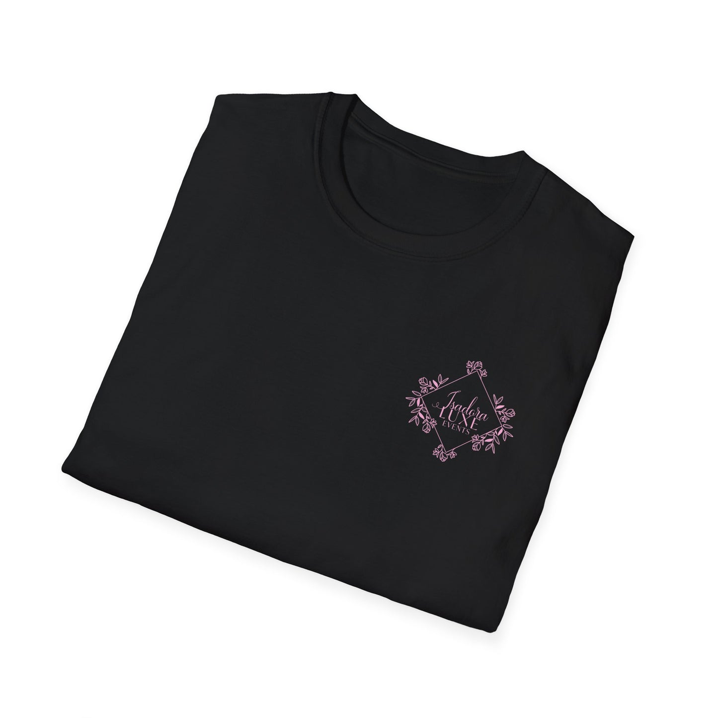 Isadora Luxe Events Unisex T-Shirt - White Shirt - Pink Logo