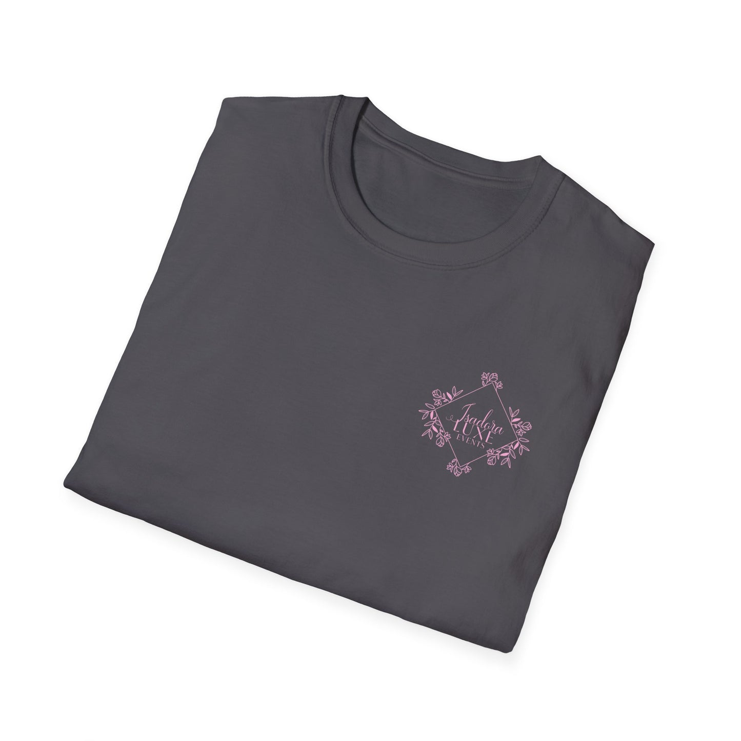 Isadora Luxe Events Unisex T-Shirt - White Shirt - Pink Logo