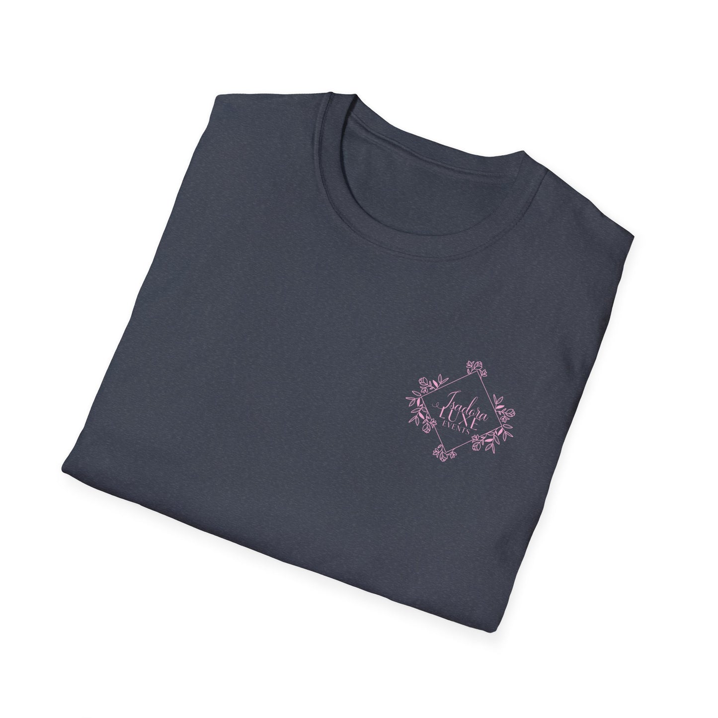 Isadora Luxe Events Unisex T-Shirt - White Shirt - Pink Logo