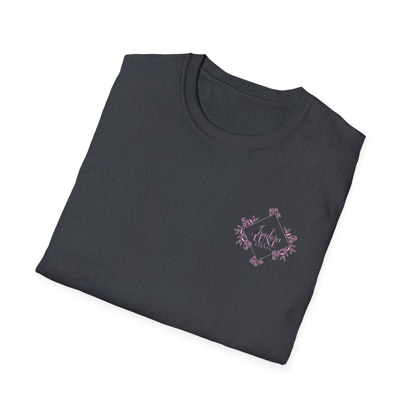 Isadora Luxe Events Unisex T-Shirt - White Shirt - Pink Logo