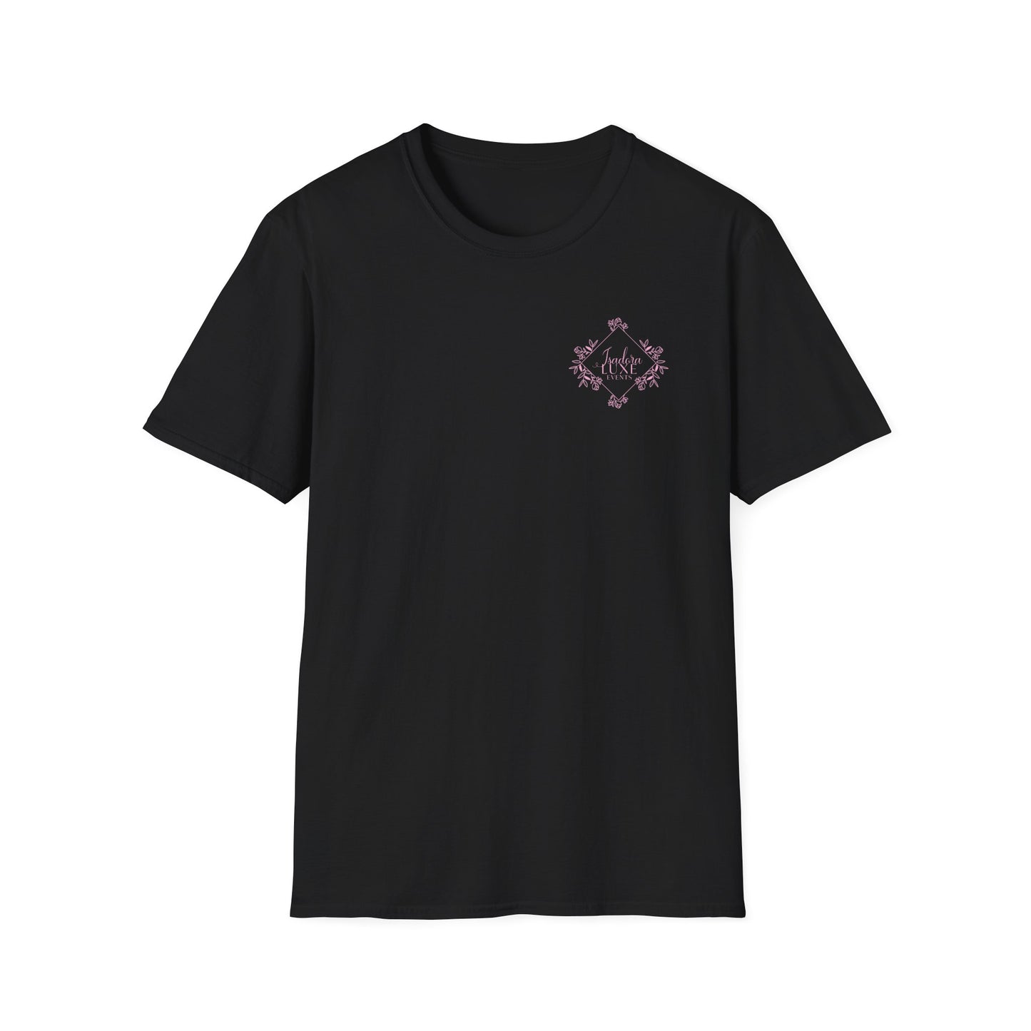Isadora Luxe Events Unisex T-Shirt - White Shirt - Pink Logo