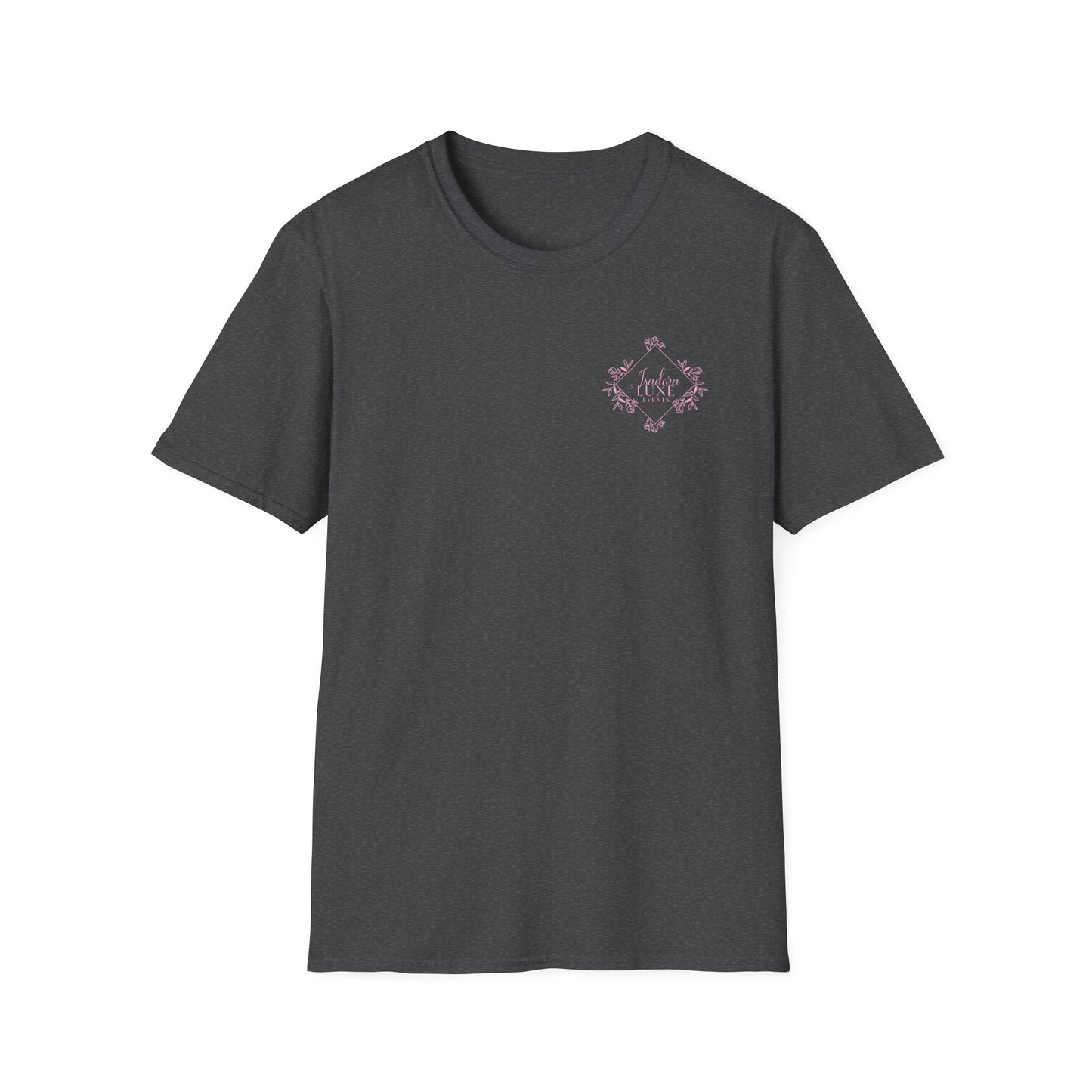 Isadora Luxe Events Unisex T-Shirt - White Shirt - Pink Logo