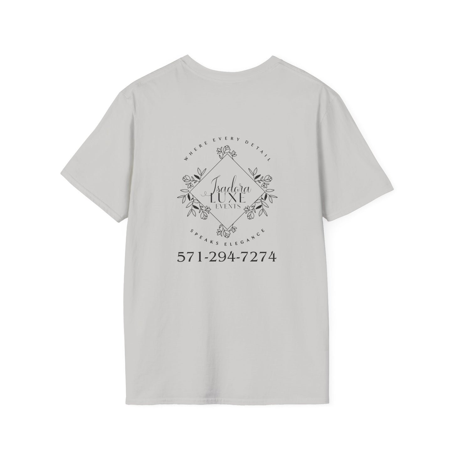 Isadora Luxe Events Unisex T-Shirt - White Shirt - Pink Logo