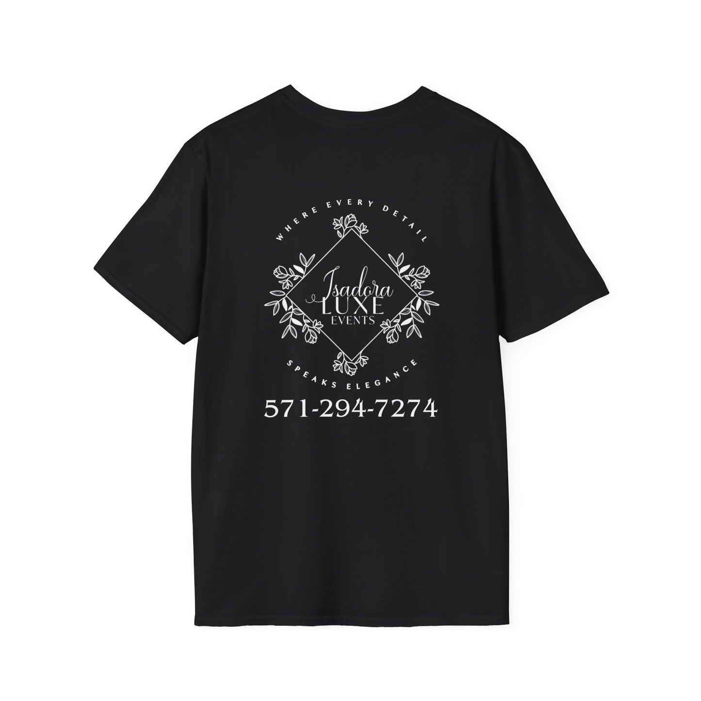 Isadora Luxe Events Unisex T-Shirt - Black Shirt, WhiteLogo