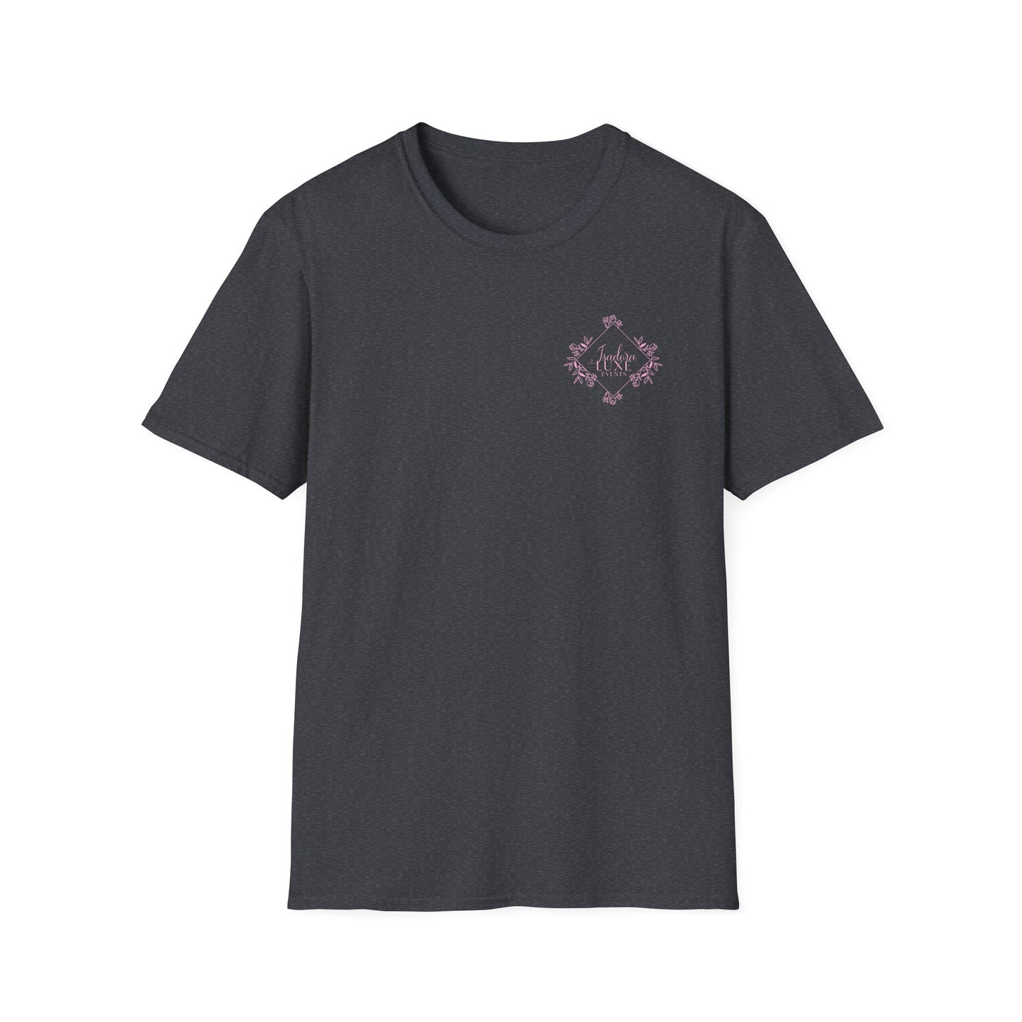 Isadora Luxe Events Unisex T-Shirt - White Shirt - Pink Logo